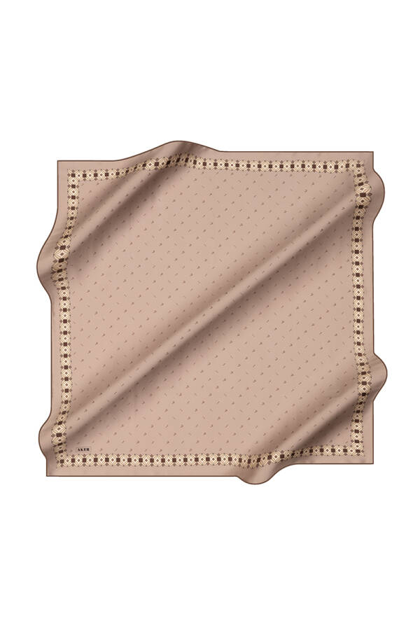 Açık Kahverengi 90X90 İpek Krep Saten Eşarp - 1