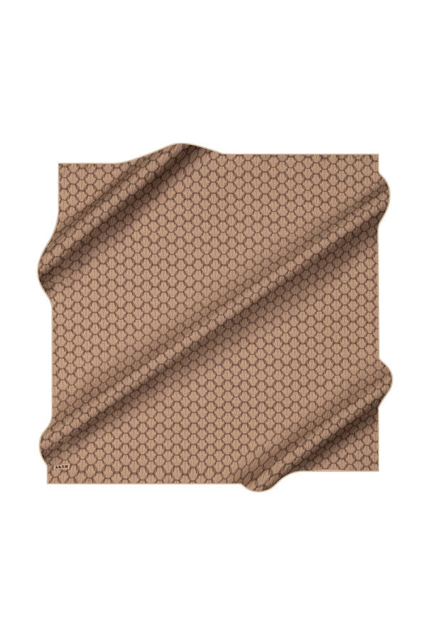 Açık Kahverengi 90X90 İpek Krep Saten Eşarp - 1
