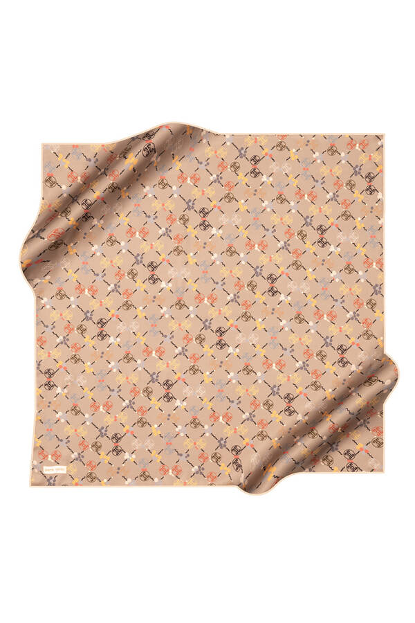 Açık Kahverengi 90X90 İpek Krep Saten Eşarp - 1