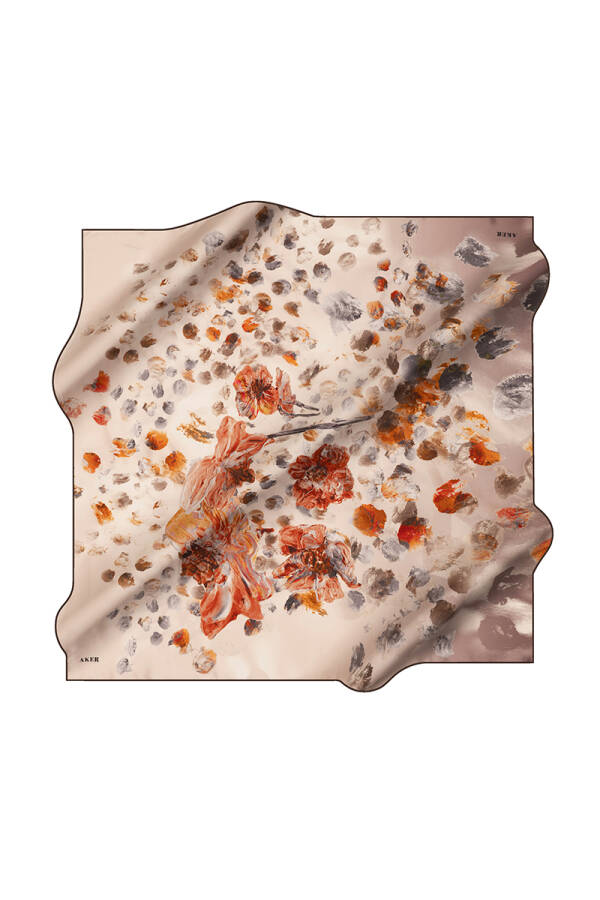 Açık Kahverengi 90X90 İpek Krep Saten Eşarp - 1