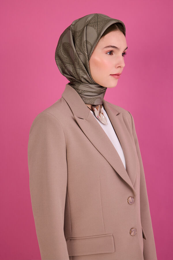 Açık Kahverengi 90X90 İpek Twill Eşarp - Cacharel