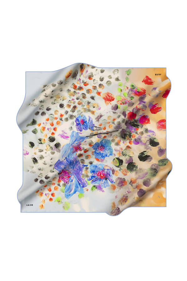 Açık Mavi 90X90 İpek Krep Saten Eşarp - 1