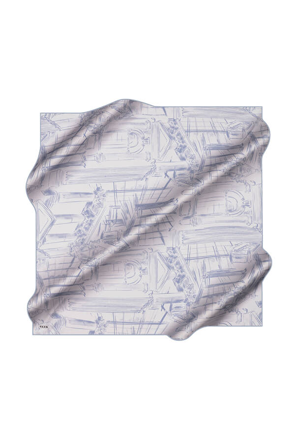 Açık Mavi 90X90 İpek Krep Saten Eşarp - 1