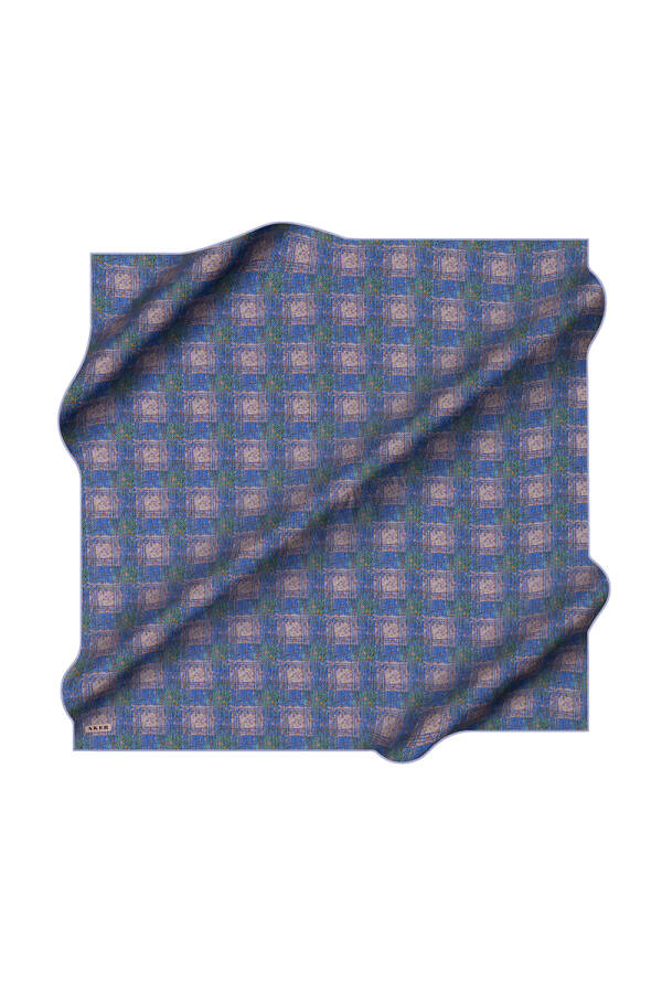 Açık Mavi 90X90 İpek Krep Saten Eşarp - 1