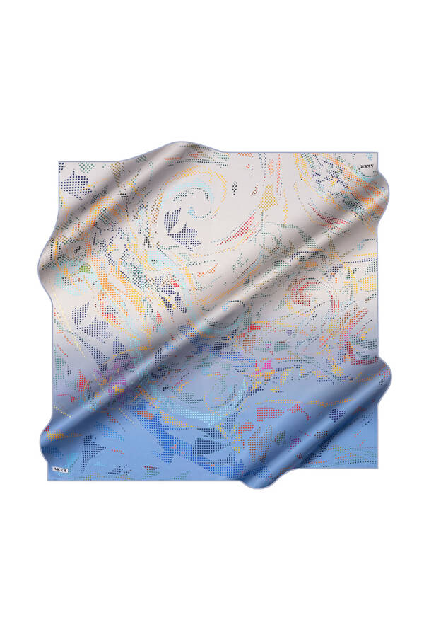 Açık Mavi 90X90 İpek Krep Saten Eşarp - 2