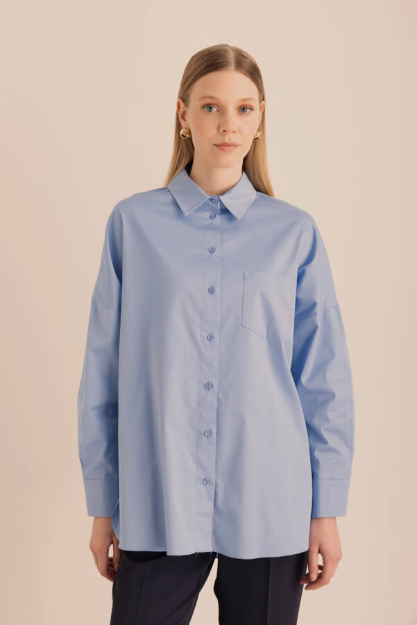Açık Mavi Cotton Gömlek - 4