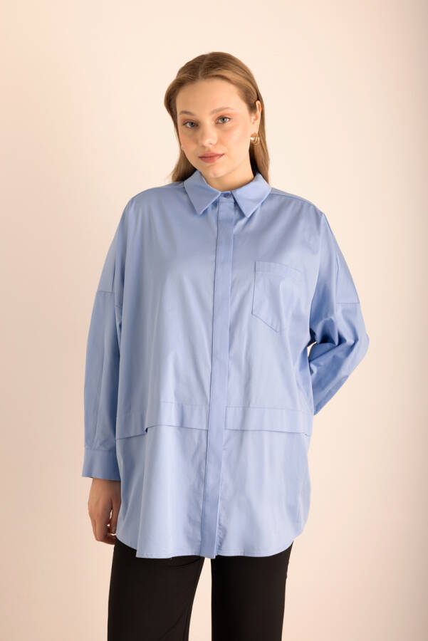Açık Mavi Omuz Bantları İşleme Detaylı Cotton Tunik - 2