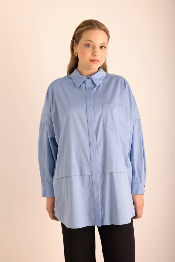 Açık Mavi Omuz Bantları İşleme Detaylı Cotton Tunik - 5