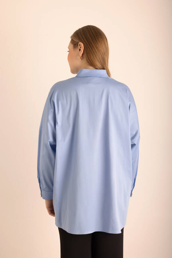 Açık Mavi Omuz Bantları İşleme Detaylı Cotton Tunik - 6