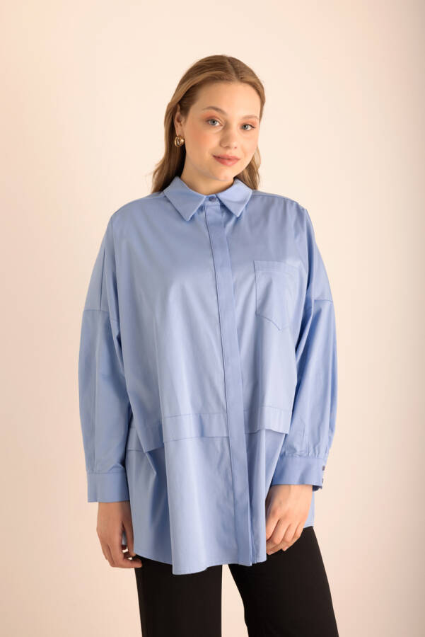 Açık Mavi Omuz Bantları İşleme Detaylı Cotton Tunik - 1