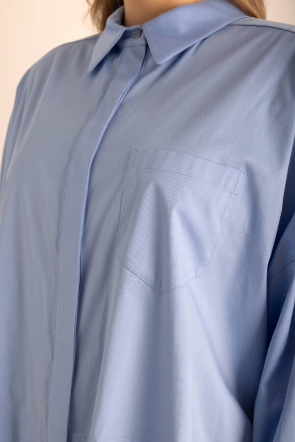 Açık Mavi Omuz Bantları İşleme Detaylı Cotton Tunik - 3