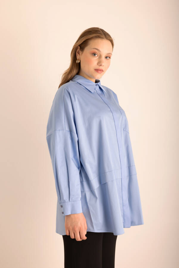 Açık Mavi Omuz Bantları İşleme Detaylı Cotton Tunik - 4