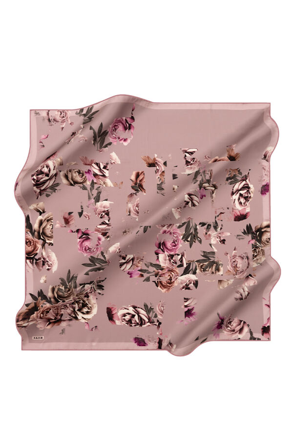 Açık Pembe 90X90 İpek Krep Saten Eşarp - Aker
