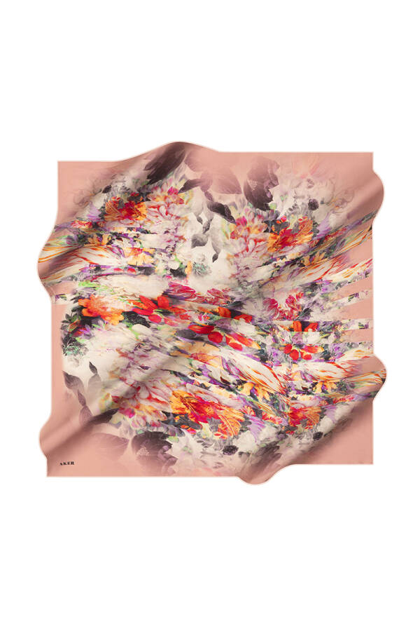 Açık Pembe 90X90 İpek Krep Saten Eşarp - 1