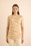 Altın Jakar Desenli Viscon Örme Kolsuz Bluz - 5