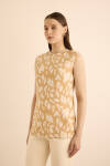 Altın Jakar Desenli Viscon Örme Kolsuz Bluz - 2
