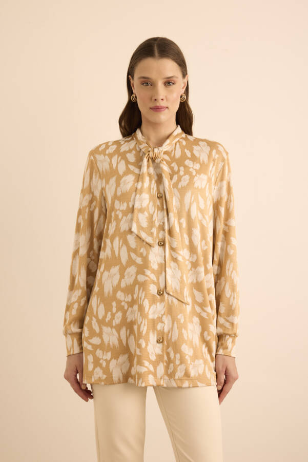 Altın Jakar Desenli Gold Viscon Düğmeli Tunik - Aker
