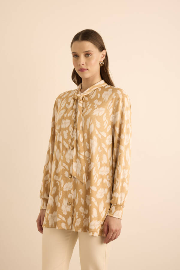 Altın Jakar Desenli Gold Viscon Düğmeli Tunik - Aker (1)