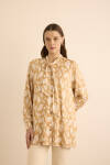 Altın Jakar Desenli Gold Viscon Düğmeli Tunik - 5