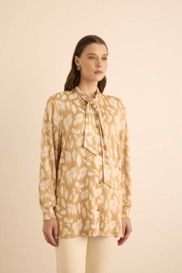 Altın Jakar Desenli Gold Viscon Düğmeli Tunik - 3