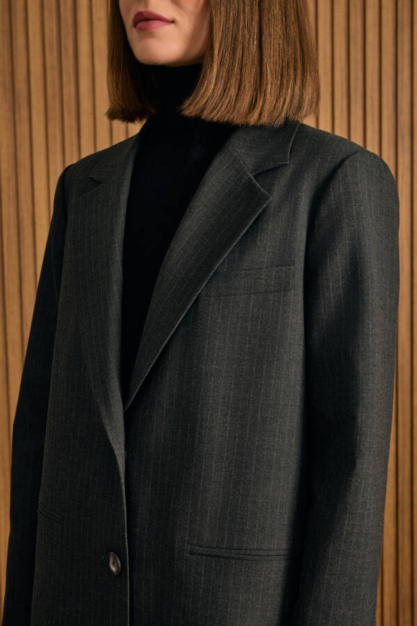 Antrasit Çizgili Dokuma Ceket - 5