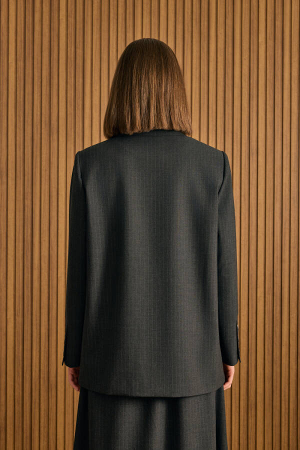 Antrasit Çizgili Dokuma Ceket - 6