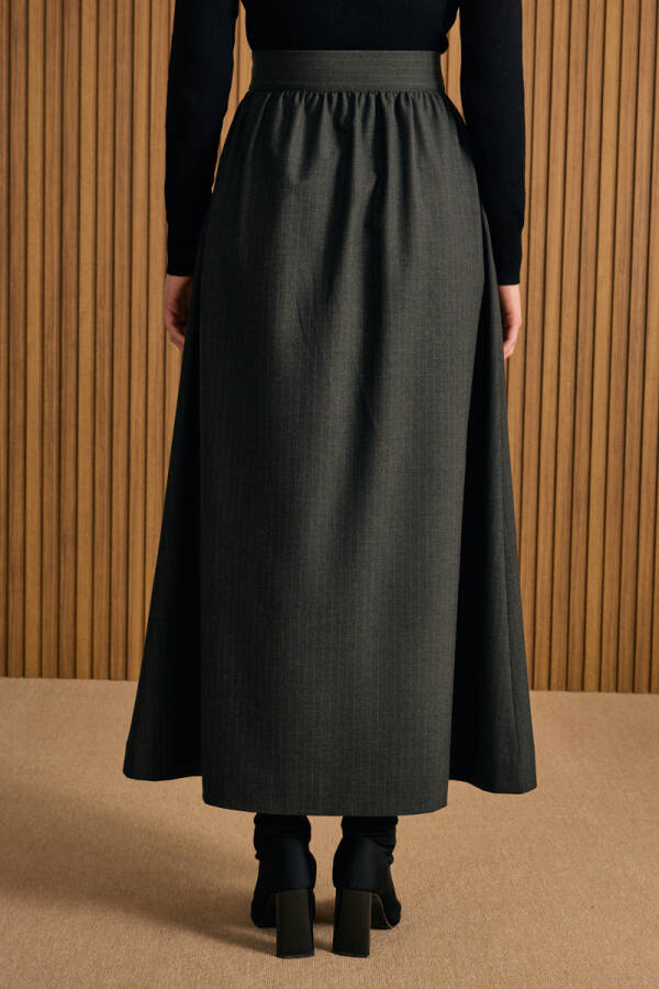 Antrasit Çizgili Yandan Cepli Etek - 5