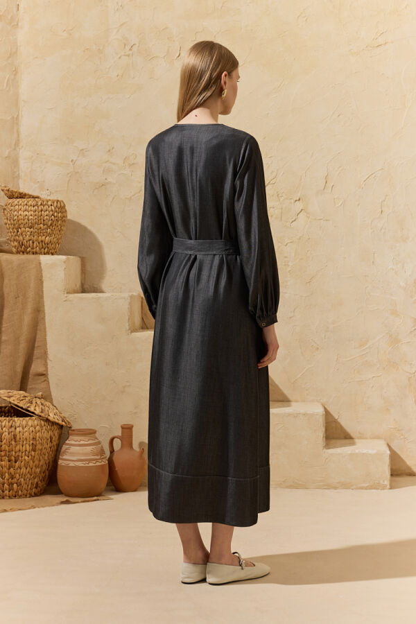 Antrasit Denim Elbise - 7