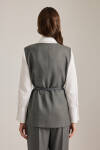 Antrasit Deri Kemer Detaylı Dokuma Yelek - 5