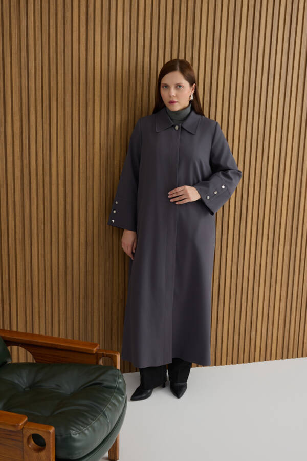 Antrasit Dokuma Pardösü - Aker