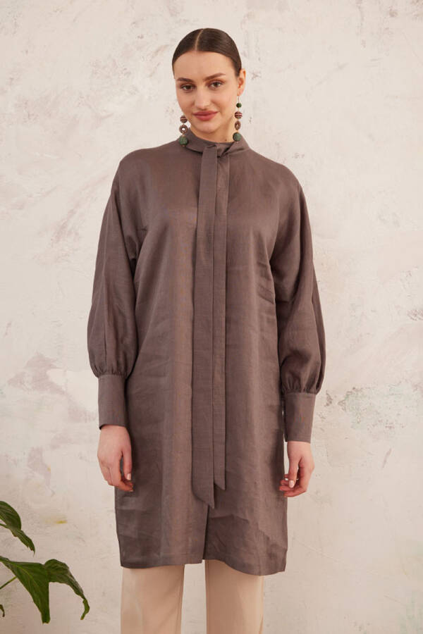 Antrasit Kravat Yaka Keten Tunik - 1