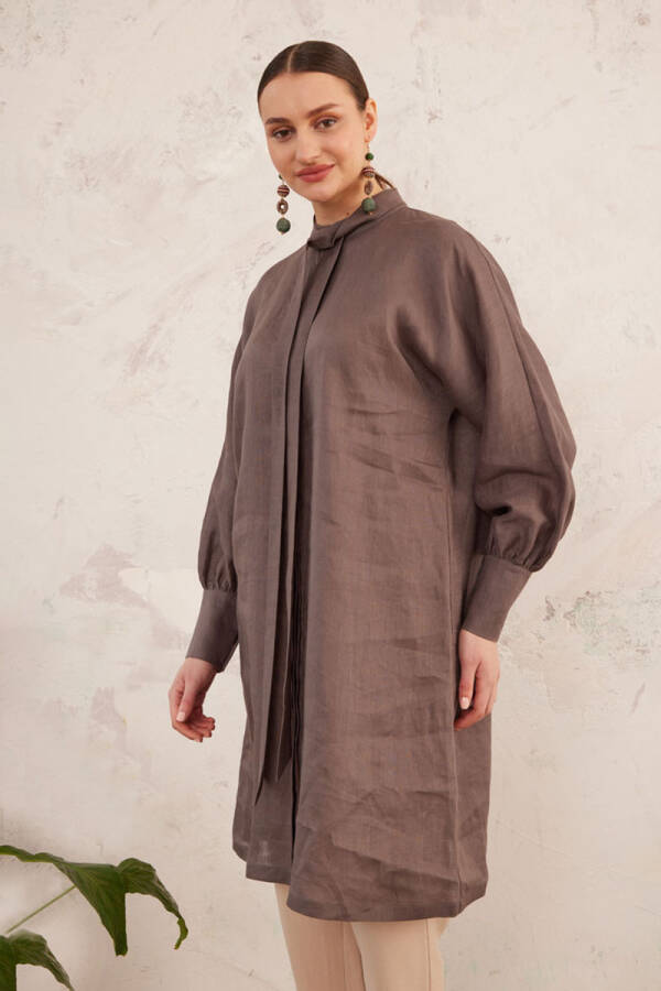 Antrasit Kravat Yaka Keten Tunik - 5