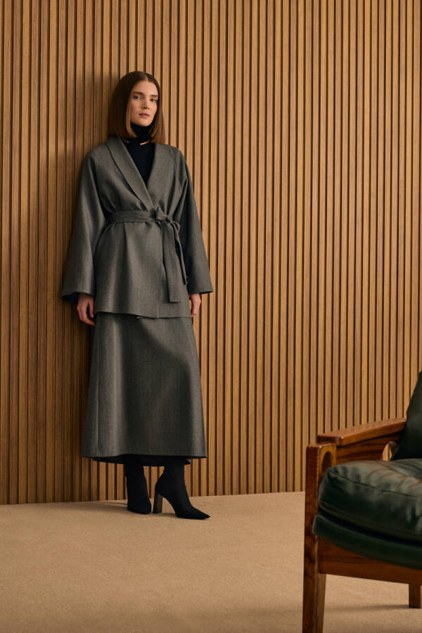 Antrasit Önü Katlama Pili Detaylı Etek - Aker