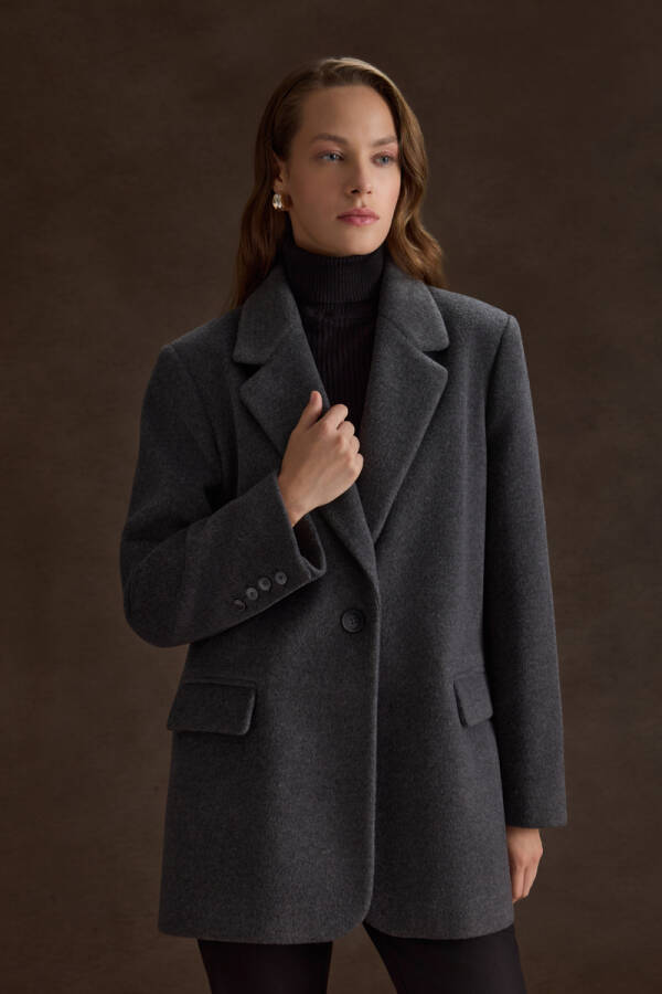 Antrasit Oversize Fit Kalın Ceket - 1