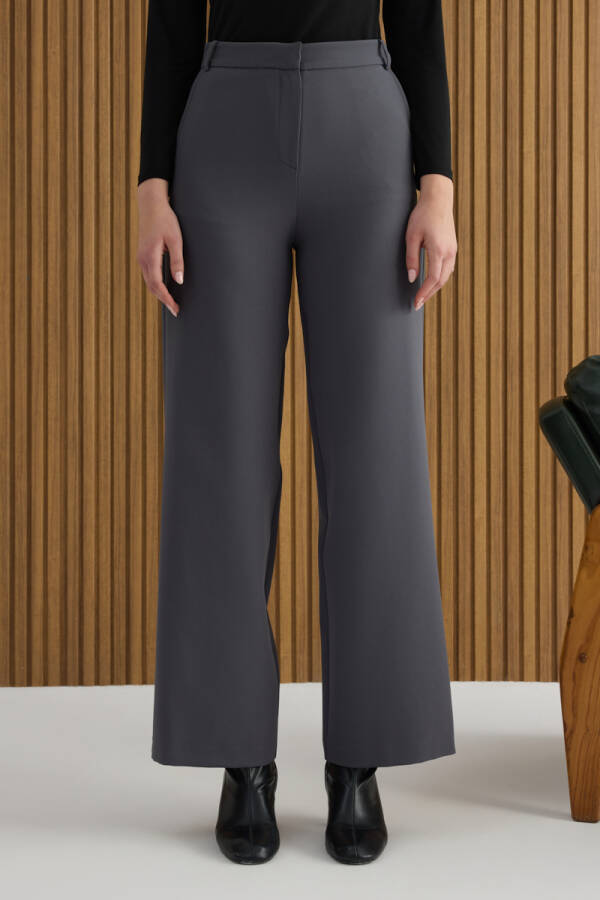 Antrasit Paçası Yırtmaçlı Dokuma Pantolon - 2