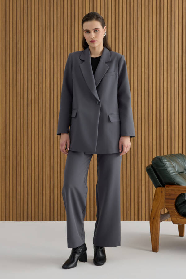 Antrasit Paçası Yırtmaçlı Dokuma Pantolon - Aker