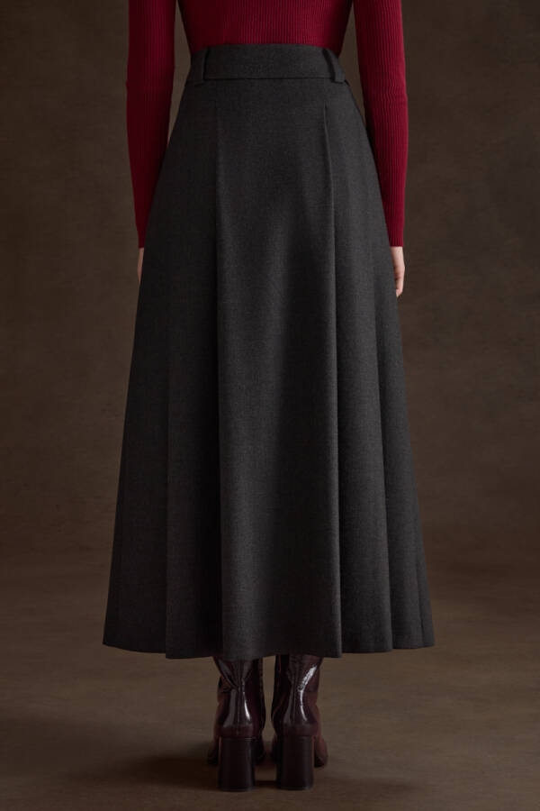 Antrasit Pileli Kloş Dokuma Etek - 5
