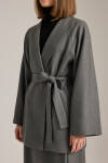Antrasit Şal Yaka Seyyar Kuşaklı Ceket - 5