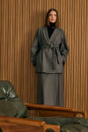 Antrasit Şal Yaka Seyyar Kuşaklı Ceket - 2