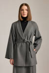 Antrasit Şal Yaka Seyyar Kuşaklı Ceket - 4