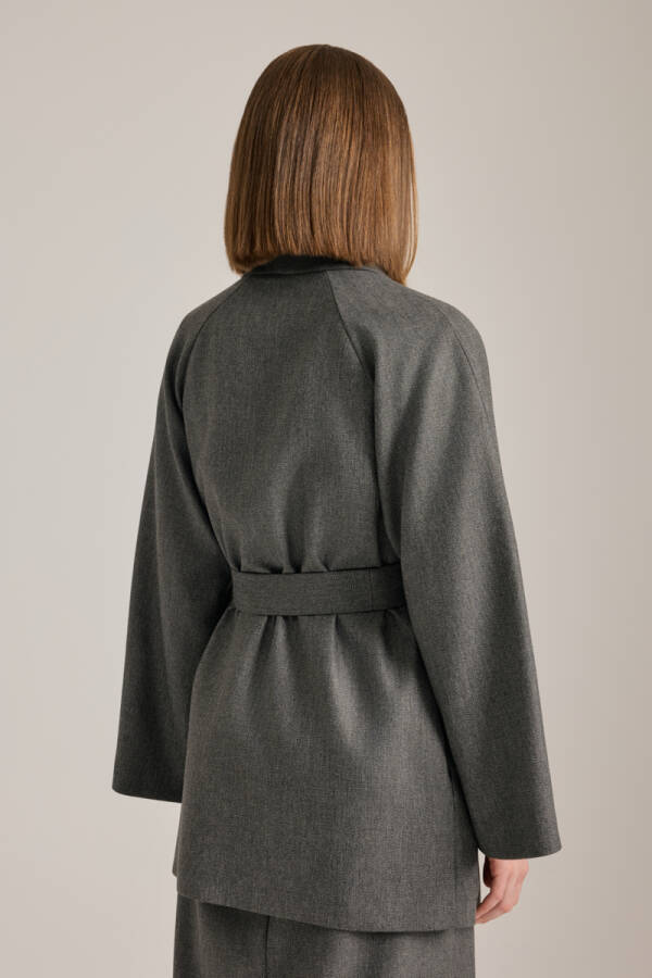 Antrasit Şal Yaka Seyyar Kuşaklı Ceket - 7
