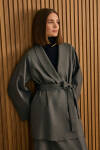 Antrasit Şal Yaka Seyyar Kuşaklı Ceket - 10