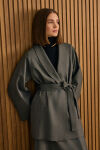 Antrasit Şal Yaka Seyyar Kuşaklı Ceket - 3