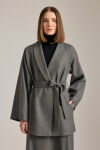 Antrasit Şal Yaka Seyyar Kuşaklı Ceket - 4