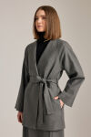 Antrasit Şal Yaka Seyyar Kuşaklı Ceket - 6