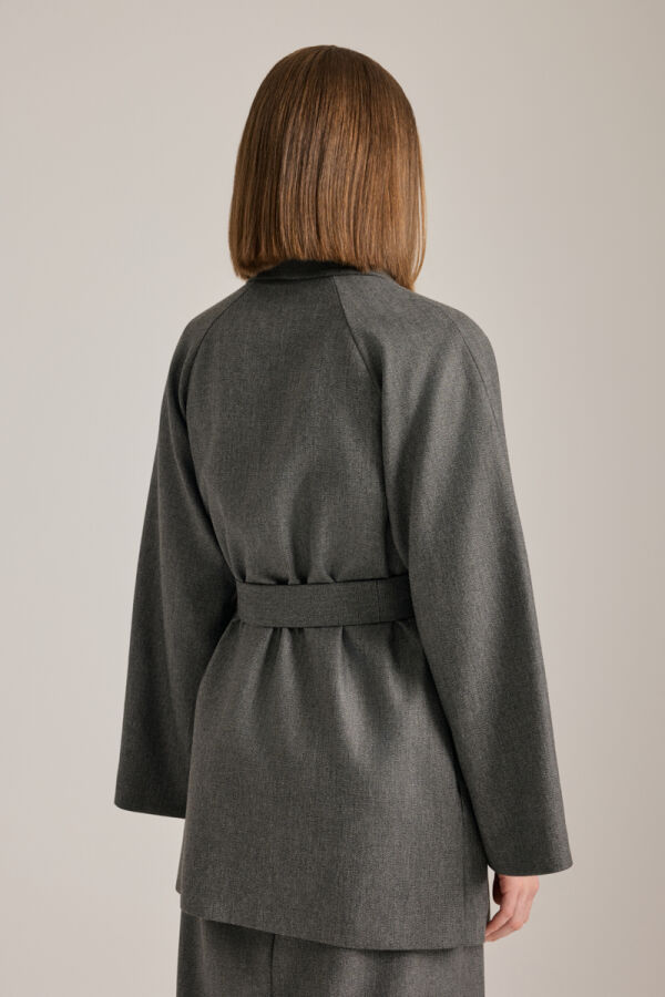 Antrasit Şal Yaka Seyyar Kuşaklı Ceket - 7