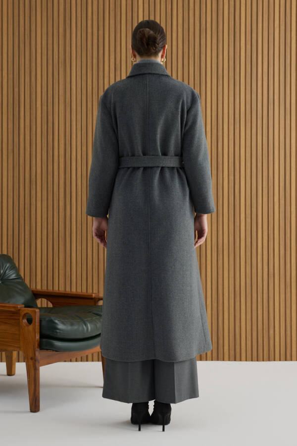 Antrasit Seyyar Kuşaklı Kruvaze Kapama Manto - 6