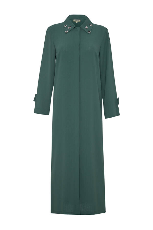 Antrasit Yakası İşlemeli Ferace - 1