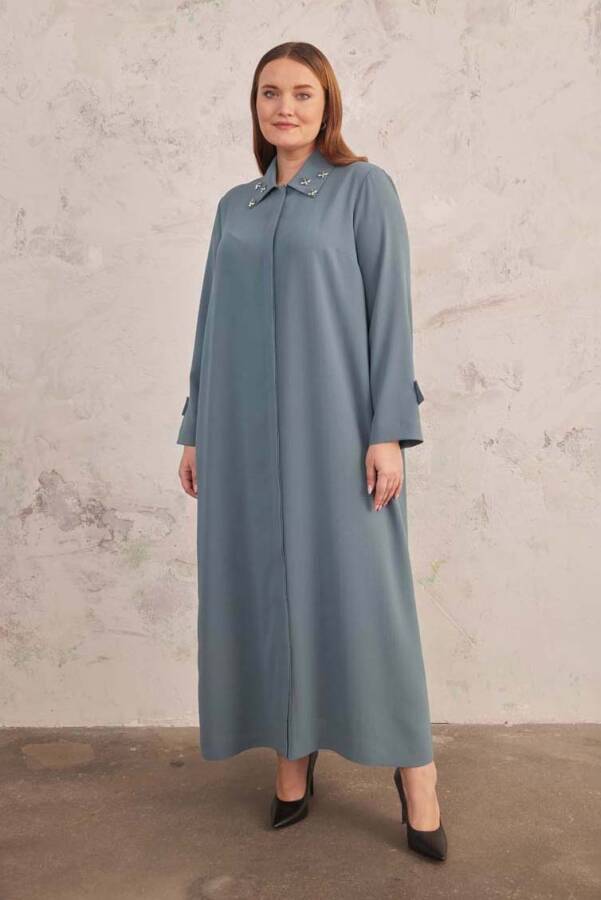 Antrasit Yakası İşlemeli Ferace - 1