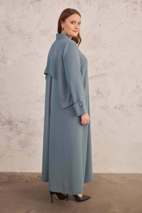 Antrasit Yakası İşlemeli Ferace - 2